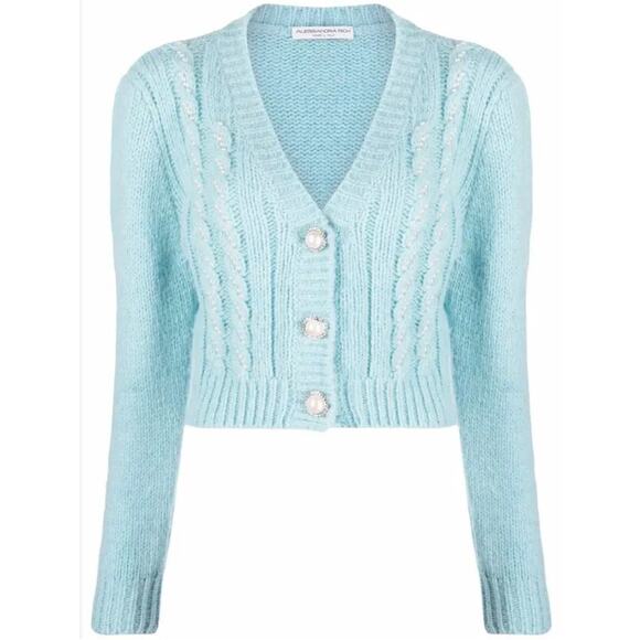 Alessandra Rich Pearl-Embellished V-Neck Cardigan - Picture 5 of 8